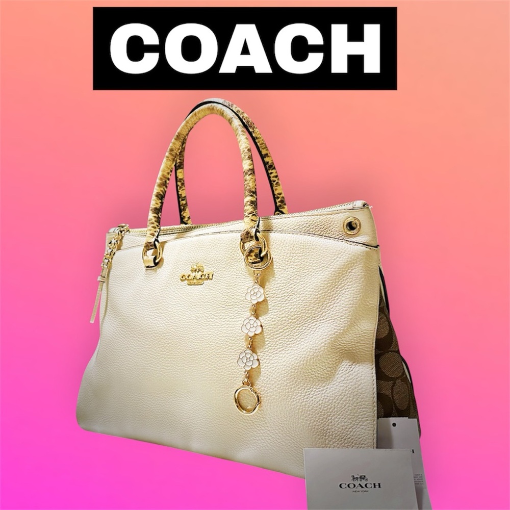 Coach shoulder bag Cream Leather Satchel with Signature Trim and Gold Hardware - Picture 17 of 17